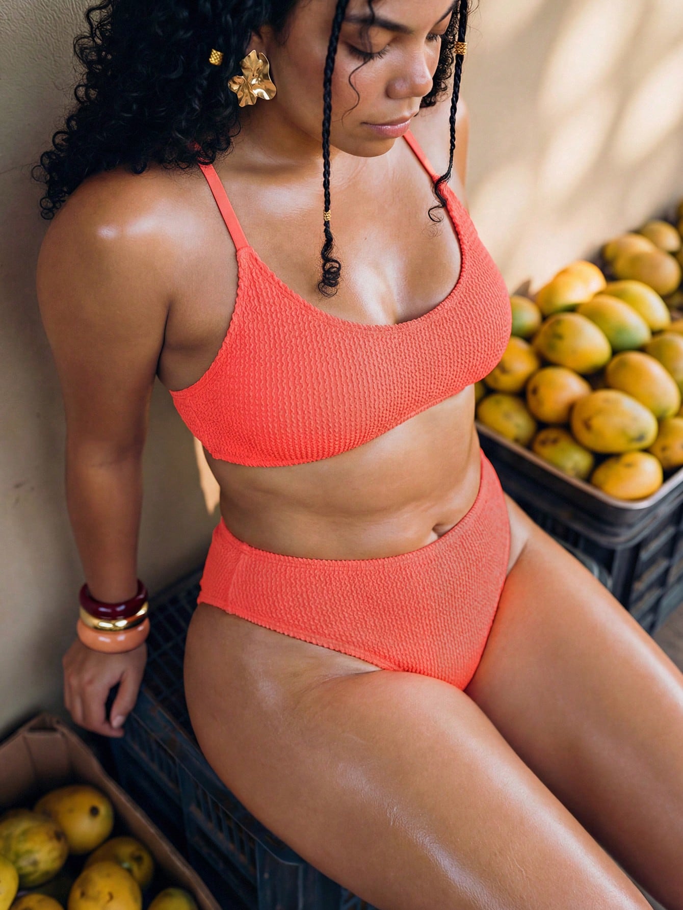 Swim Mod Plus Size Women Textured Spaghetti Strap Beach Bikini Top
