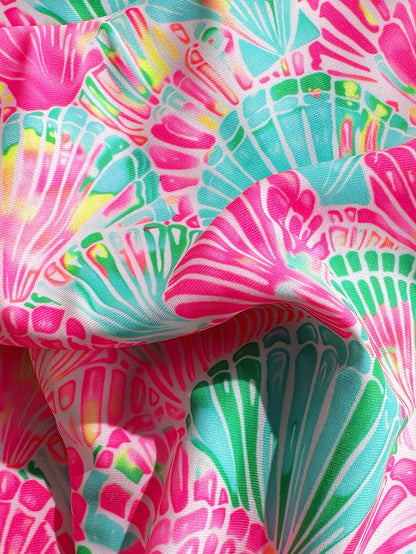 Swim Mod Sexy Halter Triangle Top Shell Decor One Piece Swimwear, Random Tropical Print, Summer Holiday