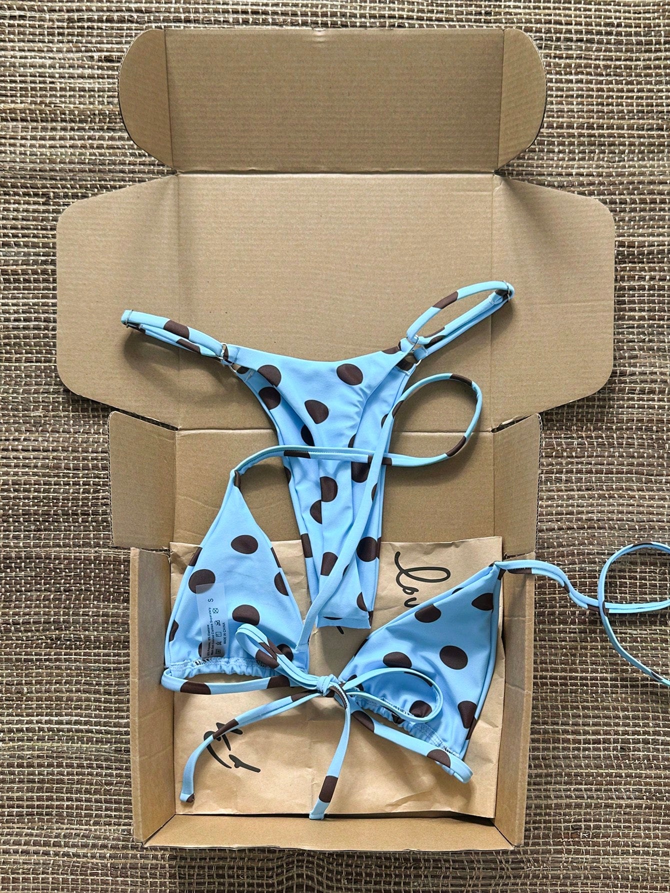 Swim Mod Women Brown And Blue Polka Dot Halter Tie Two Pieces Bikini Swimwear Bikini Set,90s Light Blue Bathing Suit Sets,Summer,Beach Party,Holiday,Holiday