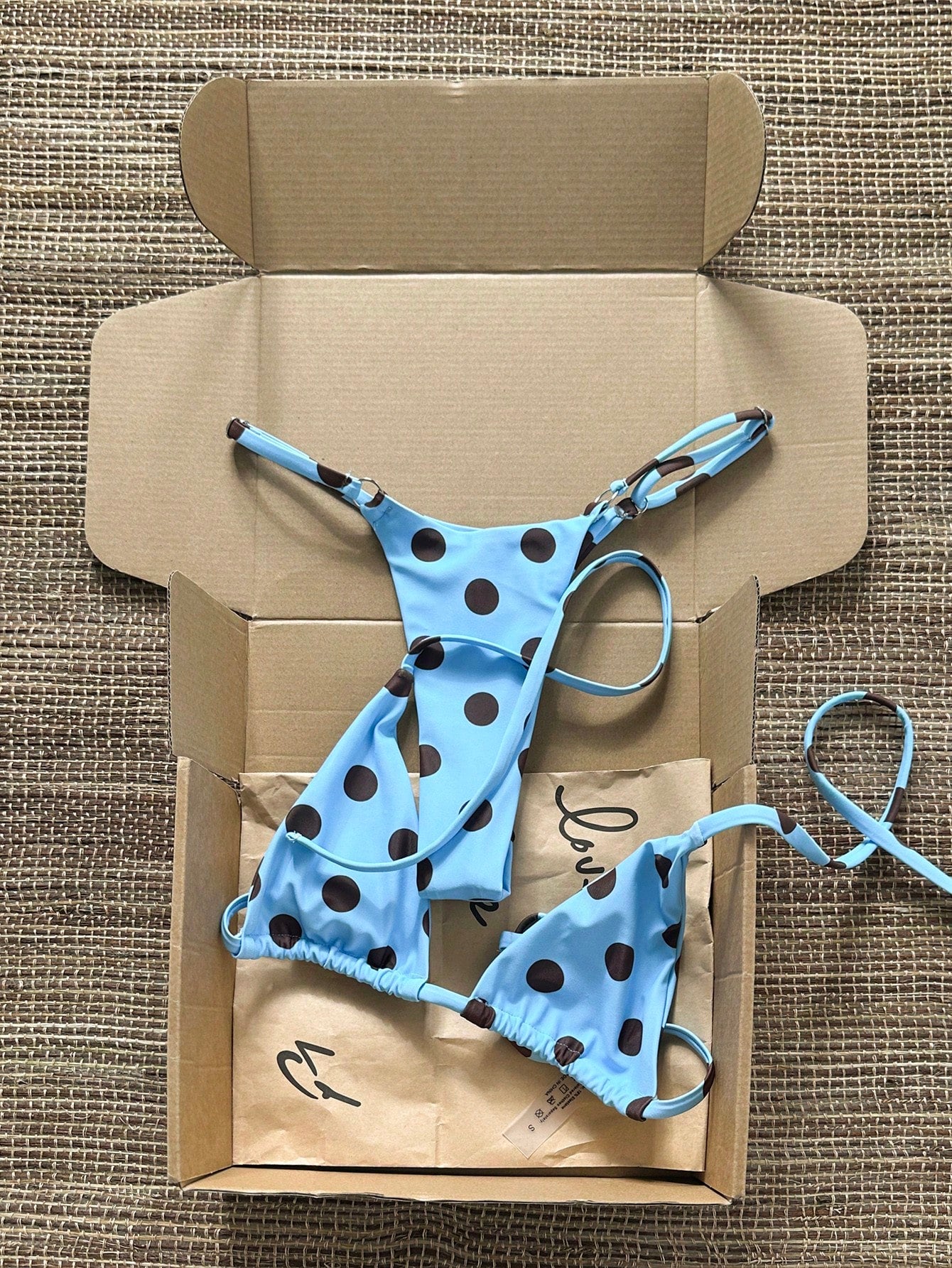 Swim Mod Women Brown And Blue Polka Dot Halter Tie Two Pieces Bikini Swimwear Bikini Set,90s Light Blue Bathing Suit Sets,Summer,Beach Party,Holiday,Holiday
