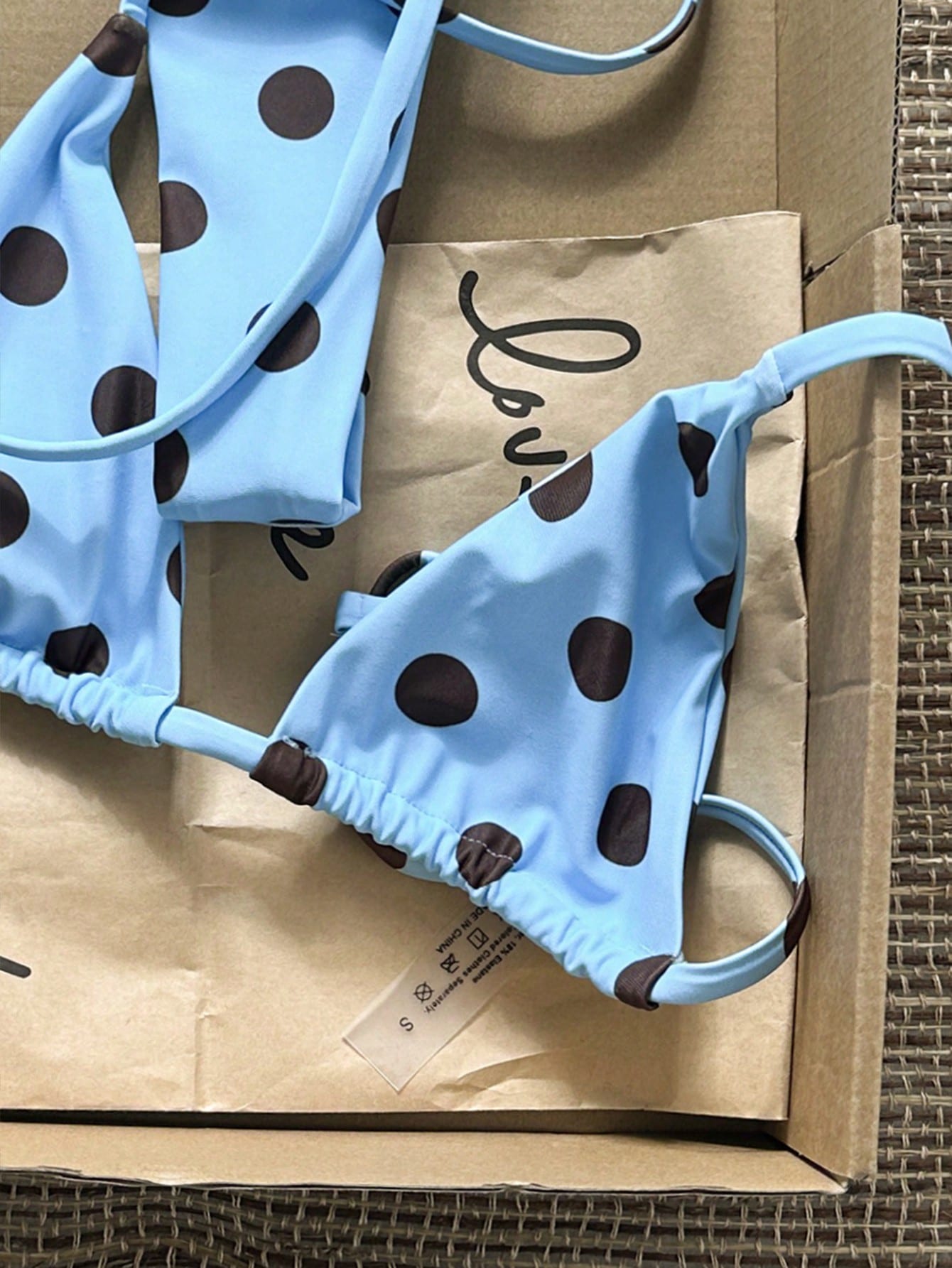 Swim Mod Women Brown And Blue Polka Dot Halter Tie Two Pieces Bikini Swimwear Bikini Set,90s Light Blue Bathing Suit Sets,Summer,Beach Party,Holiday,Holiday