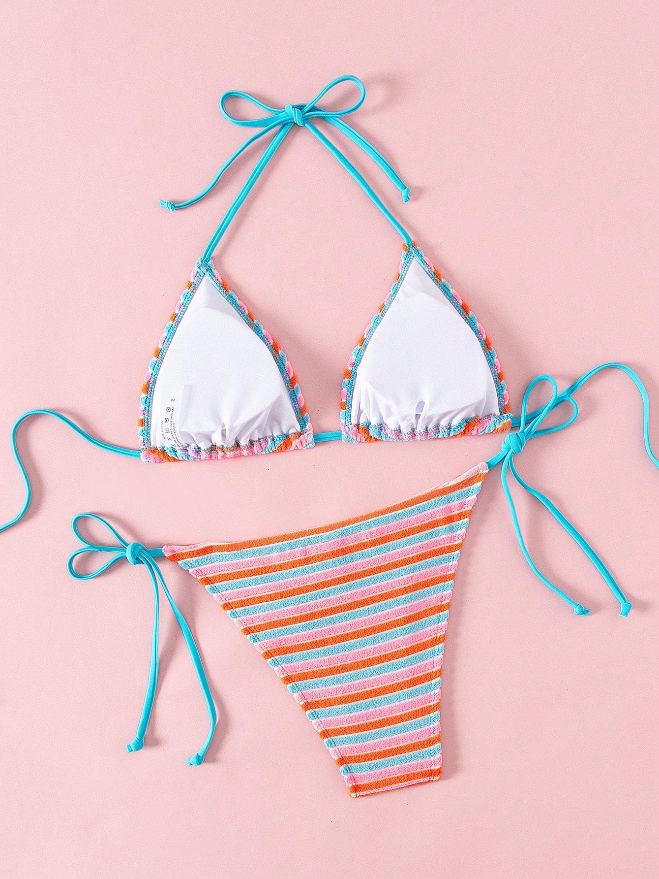 Swim Mod Women's Contrast Color Halter Tie Swimsuit Set
