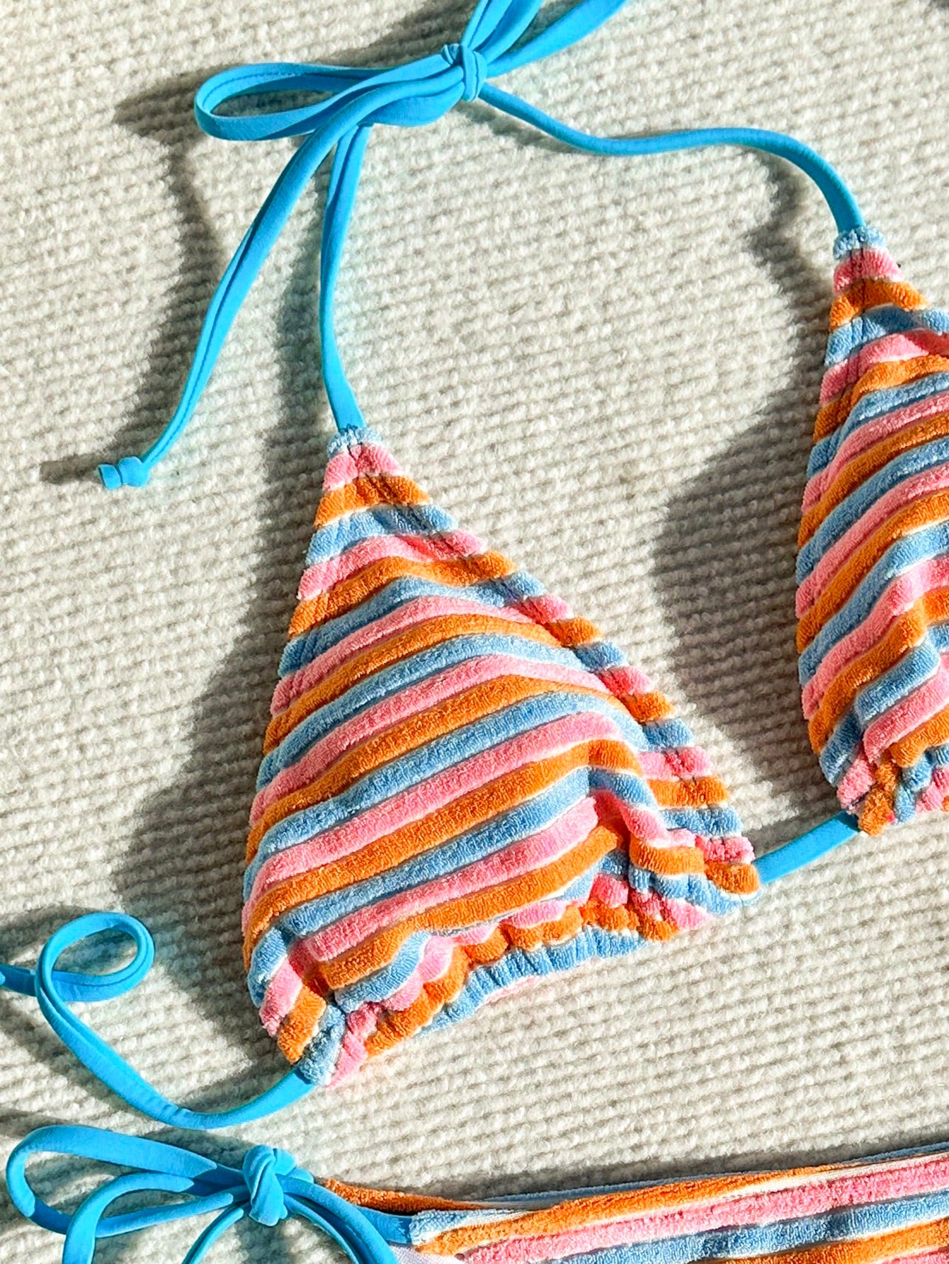 Swim Mod Women's Contrast Color Halter Tie Swimsuit Set