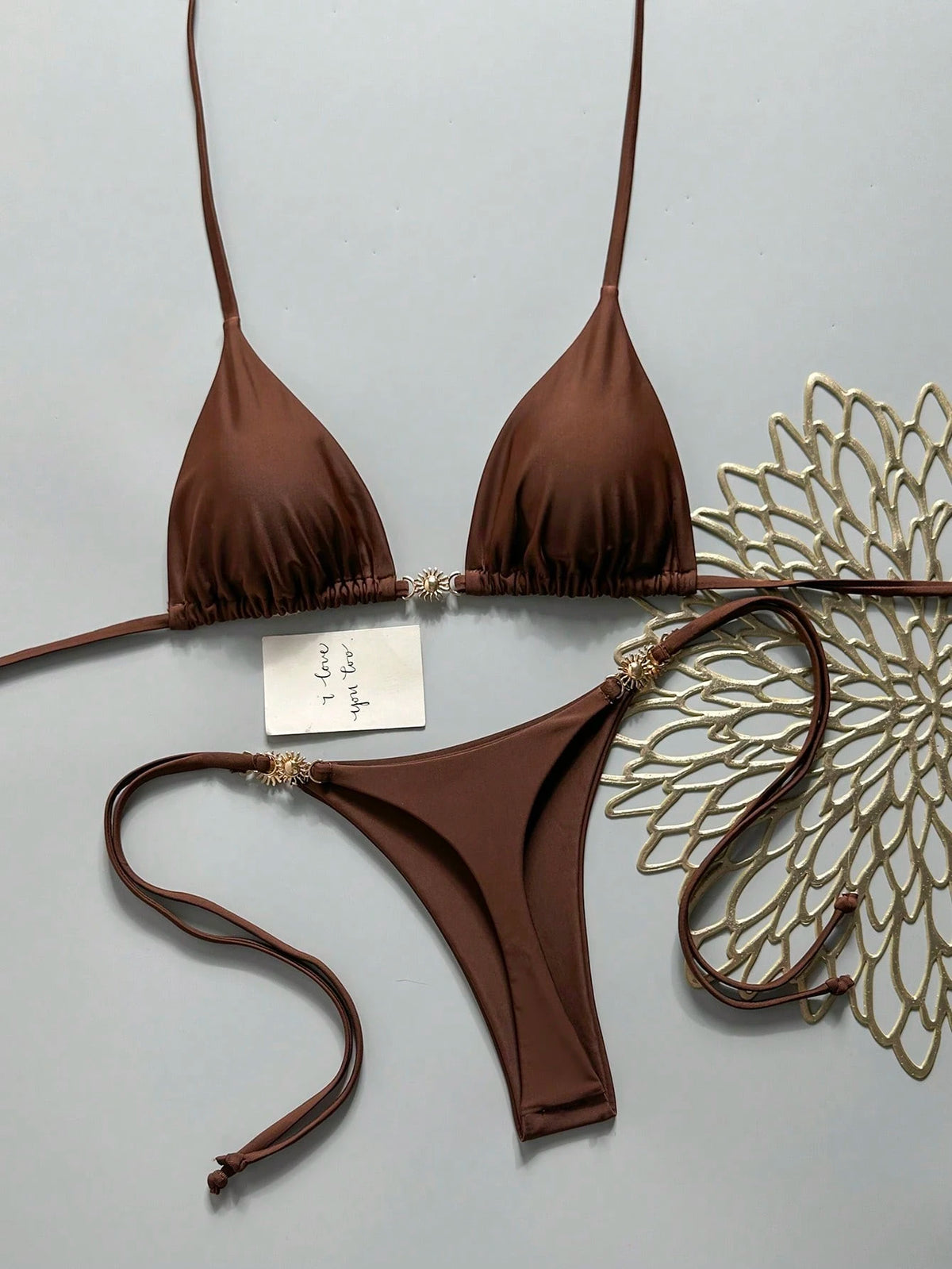 Swim Mod Women's Solid Color Halter Tie Metallic Bikini Set, Spring/Summer