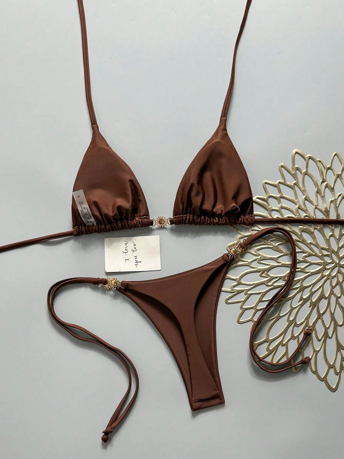Swim Mod Women's Solid Color Halter Tie Metallic Bikini Set, Spring/Summer