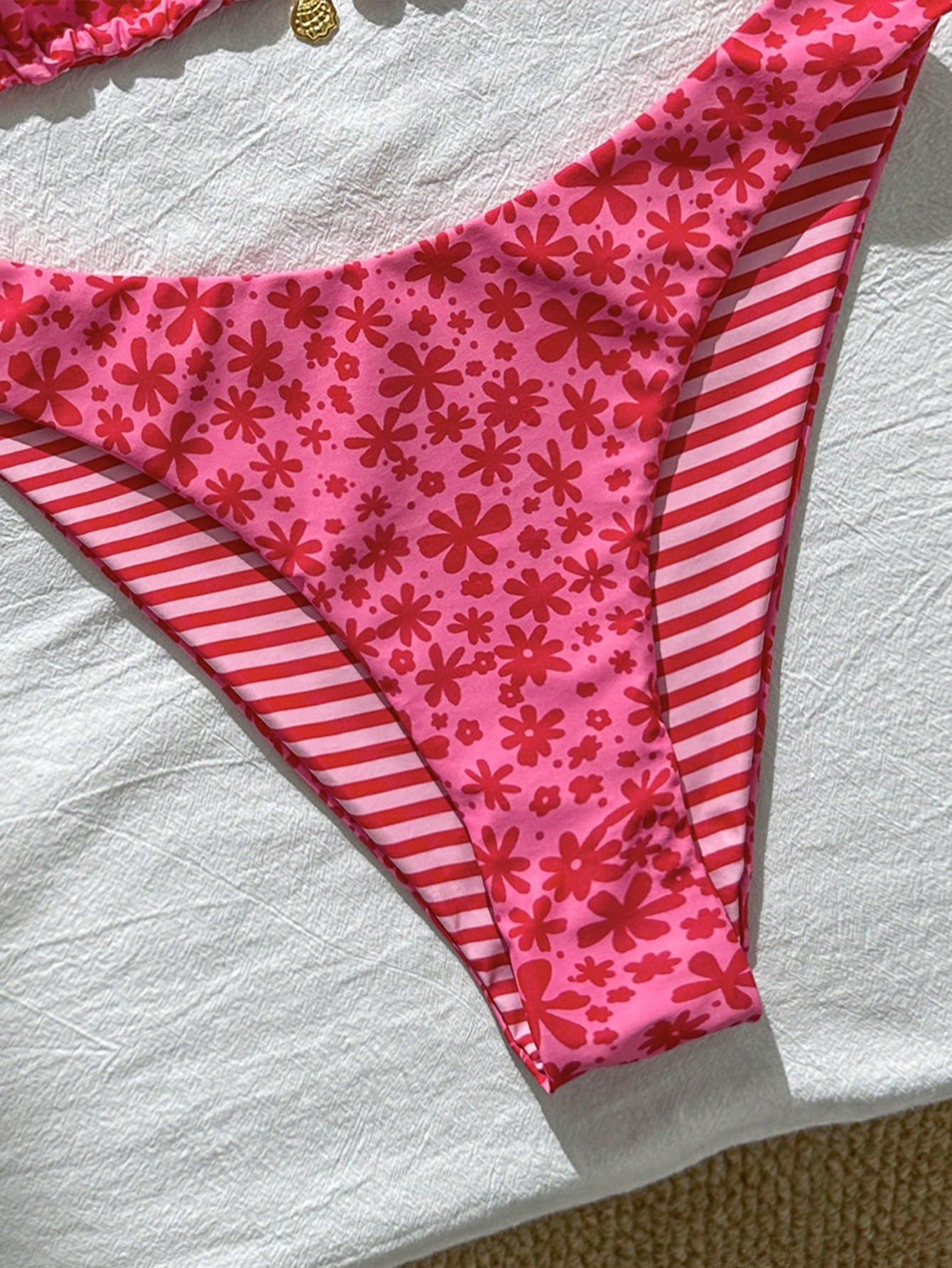 Swim Mod Women's Sweet Pink Floral Print Reversible Halter Bikini Set