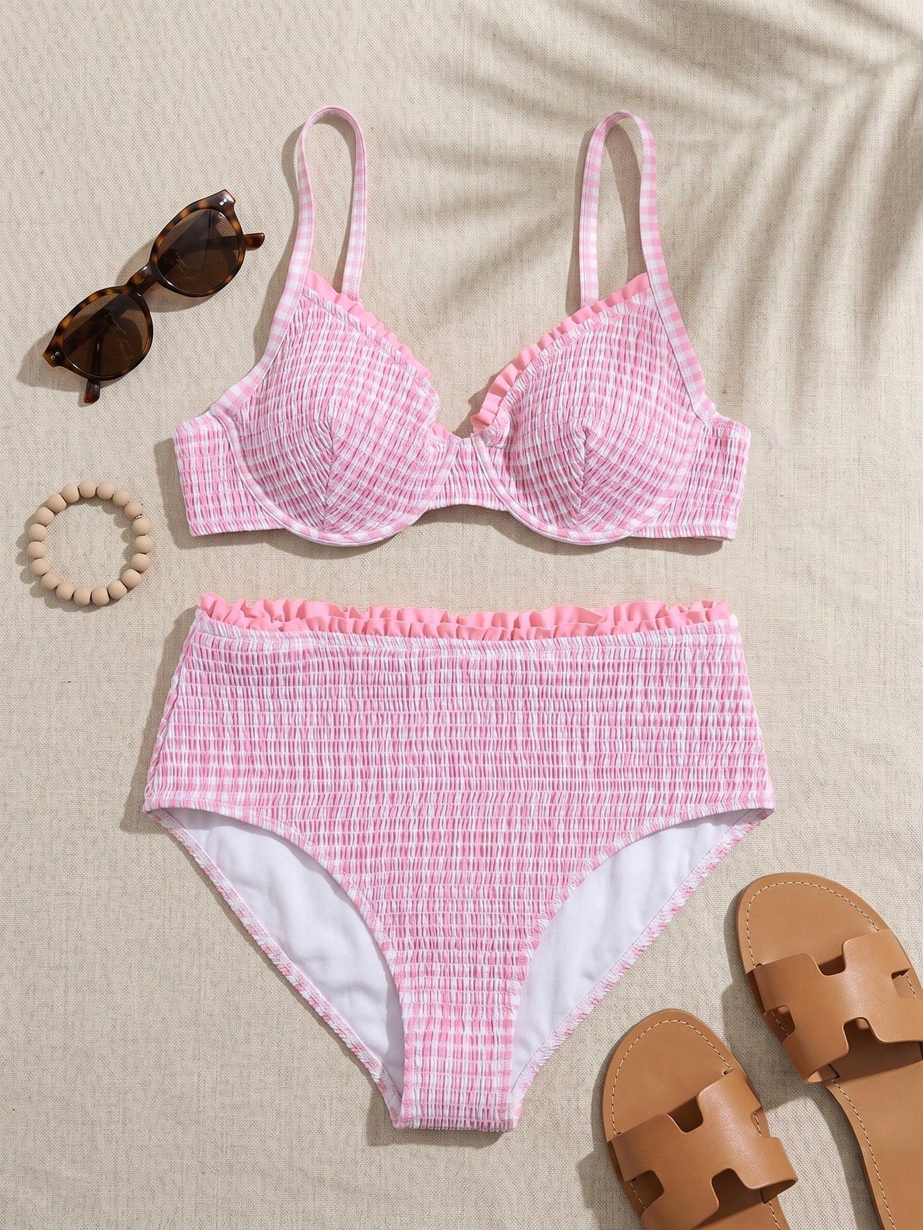Swim Mod Women's Sweet Spring/Summer V-Neck Spaghetti Strap Fruit Print Plus Size Beach Vacation Swimsuit Set