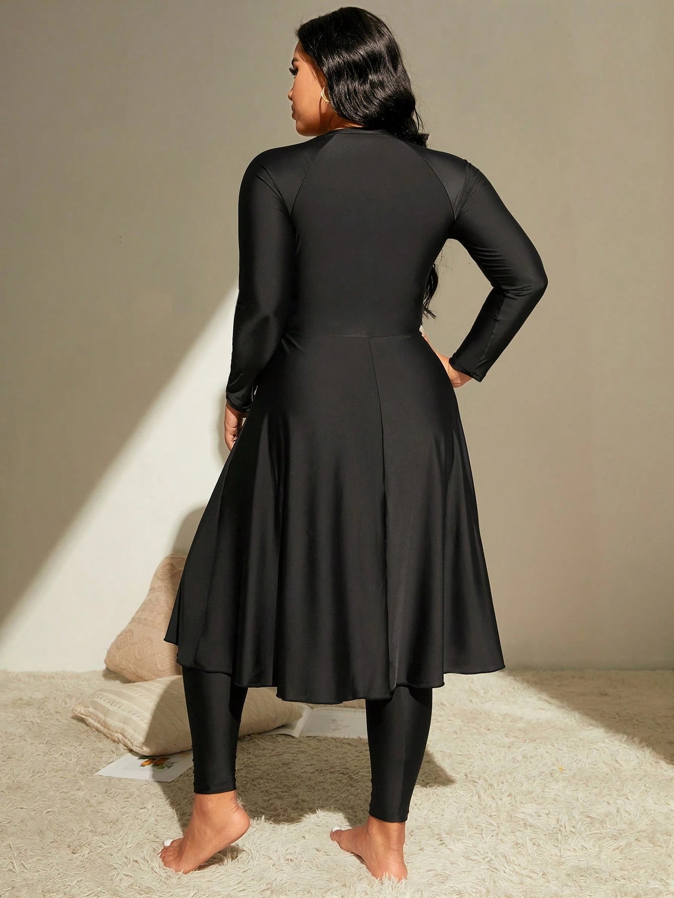 Swim Mulvari Summer Beach Plus Zip Front Full Body Burkini Swimsuit Dresses For Women>Long Sleeve
