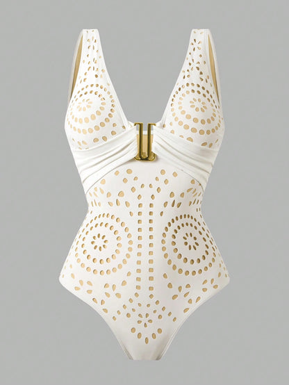 Swim Oasis 2026 New Plus Size Women's Fashion Sexy Hollow Design One-Piece Swimsuit + Wrap Skirt High-End Beach Set
