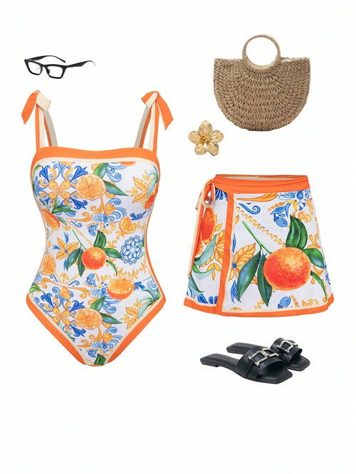 Swim Oasis 2026 New Summer Fruit Print Minimalist Plus Size One-Piece Swimsuit Set