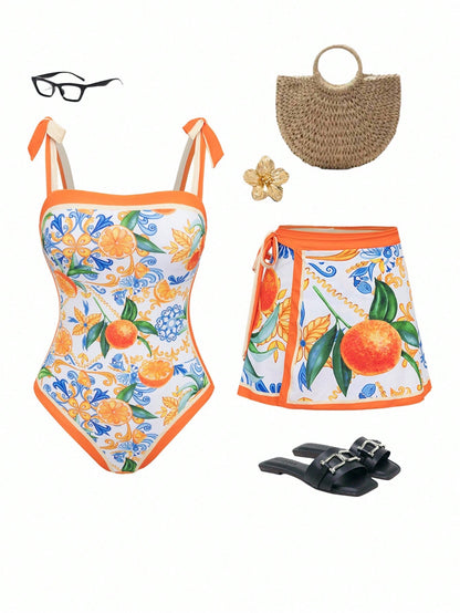 Swim Oasis 2026 New Summer Fruit Print Minimalist Plus Size One-Piece Swimsuit Set