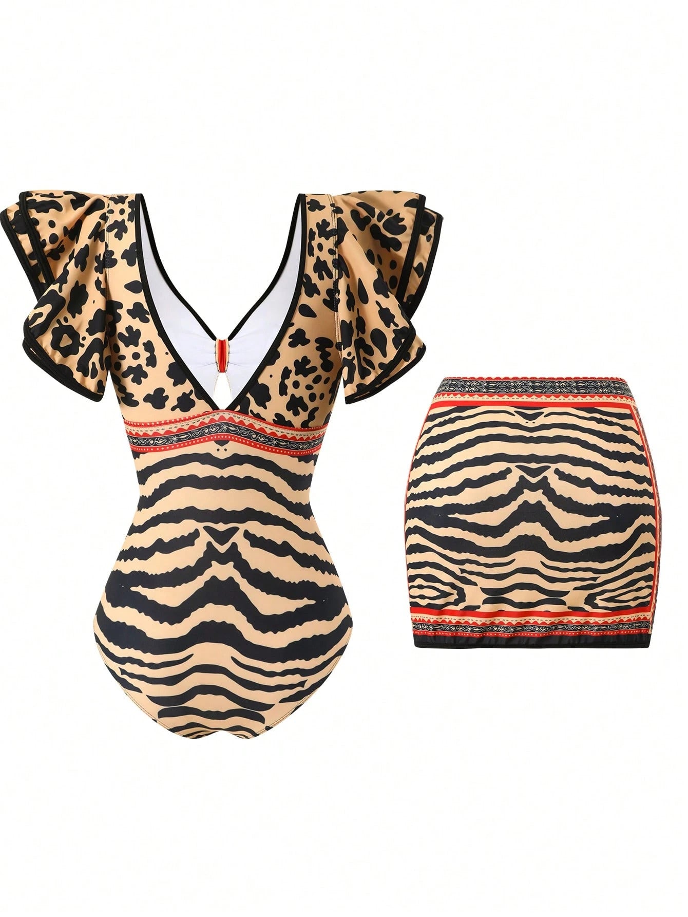 Swim Oasis 2026 Spring/Summer New Women's Plus Size Fashion Sexy Digital Print Design Shoulder Strap One-Piece Swimsuit + Skirt Beachwear