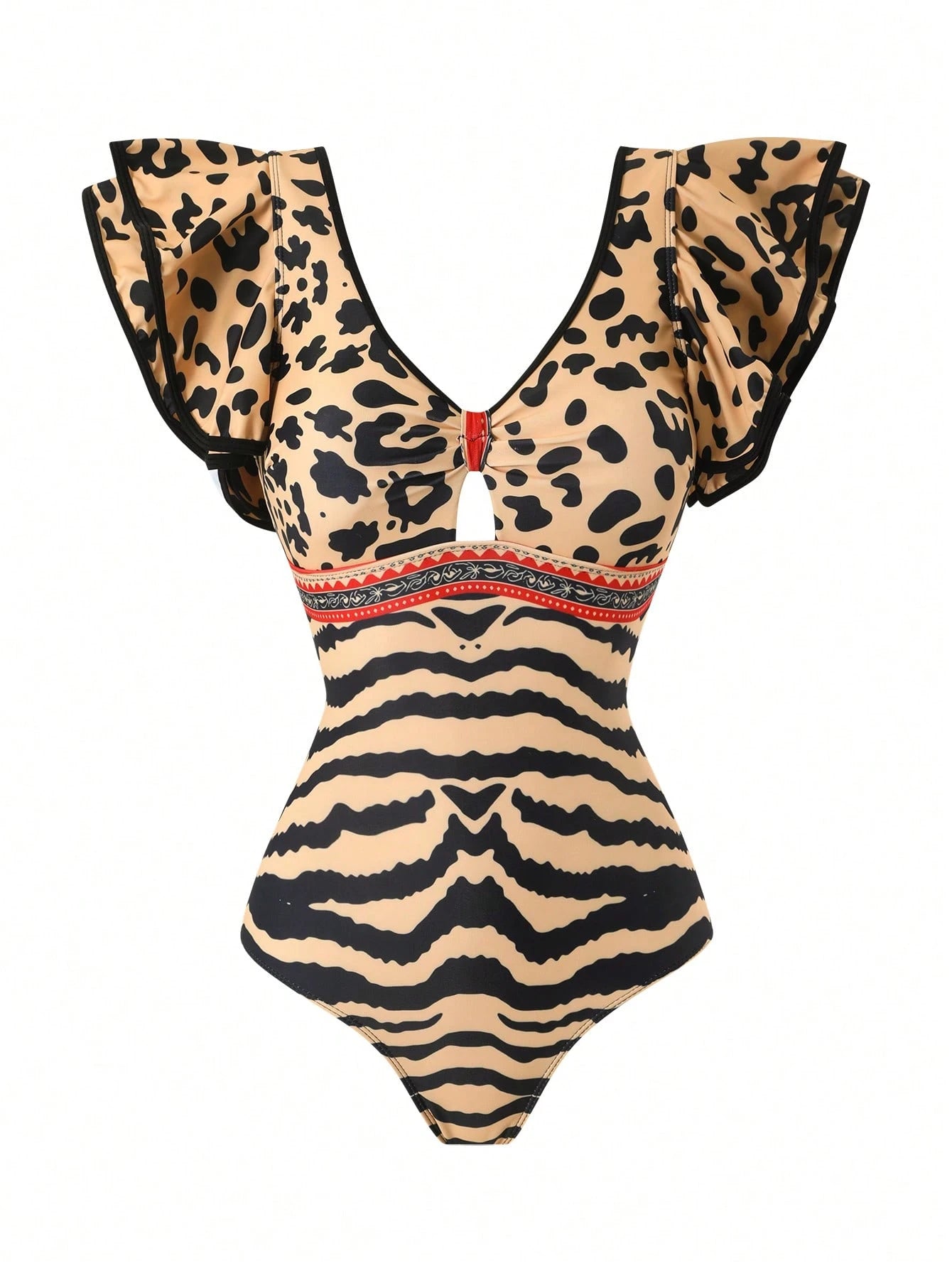 Swim Oasis 2026 Spring/Summer New Women's Plus Size Fashion Sexy Digital Print Design Shoulder Strap One-Piece Swimsuit + Skirt Beachwear