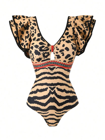 Swim Oasis 2026 Spring/Summer New Women's Plus Size Fashion Sexy Digital Print Design Shoulder Strap One-Piece Swimsuit + Skirt Beachwear
