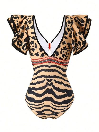 Swim Oasis 2026 Spring/Summer New Women's Plus Size Fashion Sexy Digital Print Design Shoulder Strap One-Piece Swimsuit + Skirt Beachwear