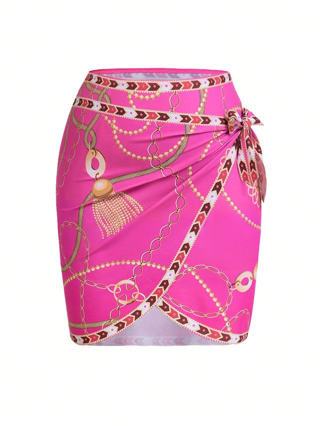 Swim Oasis 2pcs Plus Size Women Digitally Printed Sleeveless Swimsuit Set With One-Piece Tie-Front Mini Skirt, Suitable For Beach And Vacation For Summer