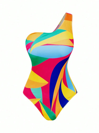 Swim Oasis Plus Size Women 2pcs Floral Print Thick Strap Monokini Swimsuit With Mesh Maxi Skirt, Vacation Swimwear