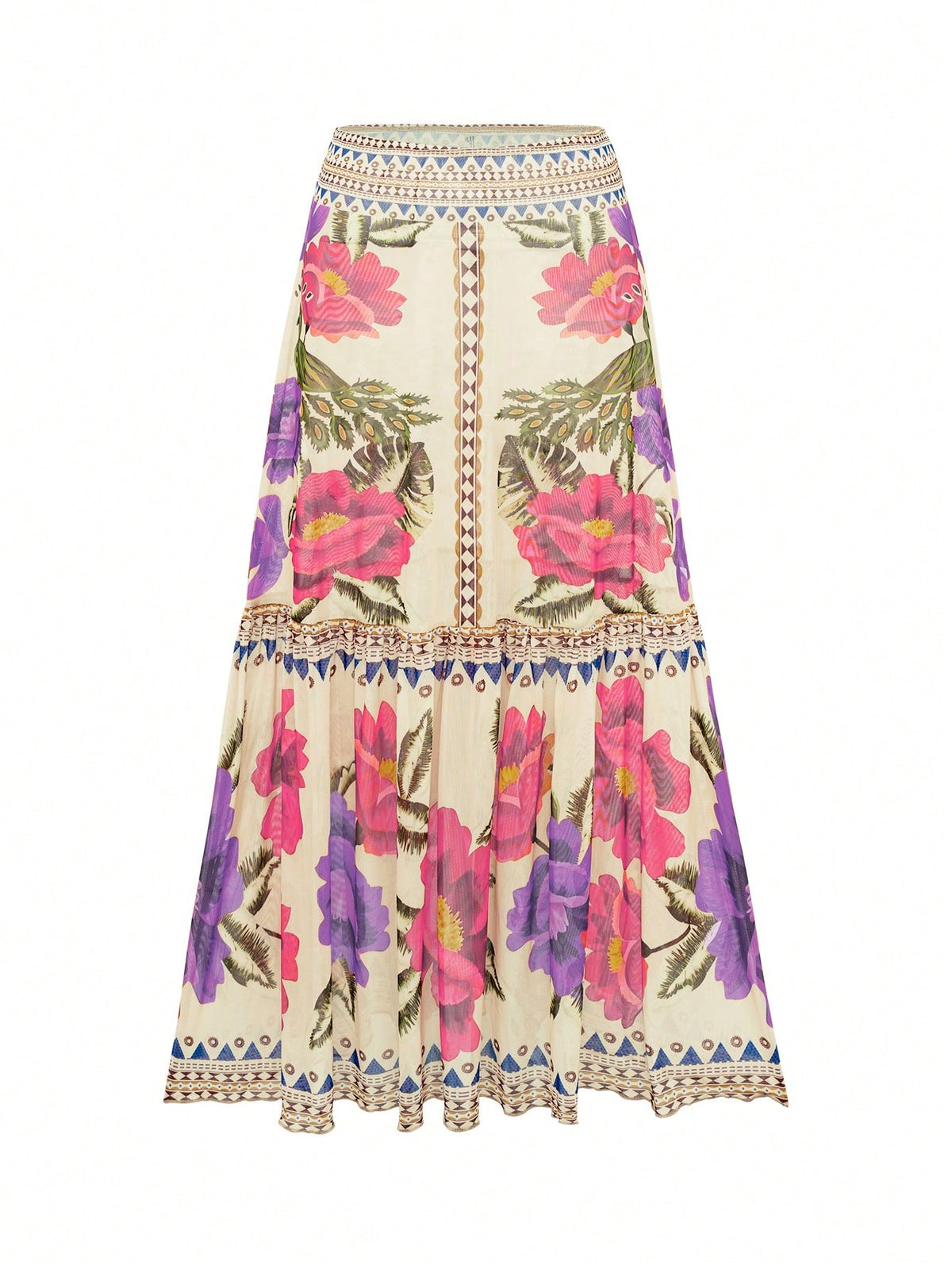 Swim Oasis Women's Elegant Vintage Off-Shoulder Detachable Strap + Printed Mesh Pleated Skirt, Spring/Summer