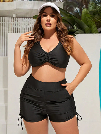 Swim SPRTY Summer Beach Plus Drawstring Side Bikini Bottom