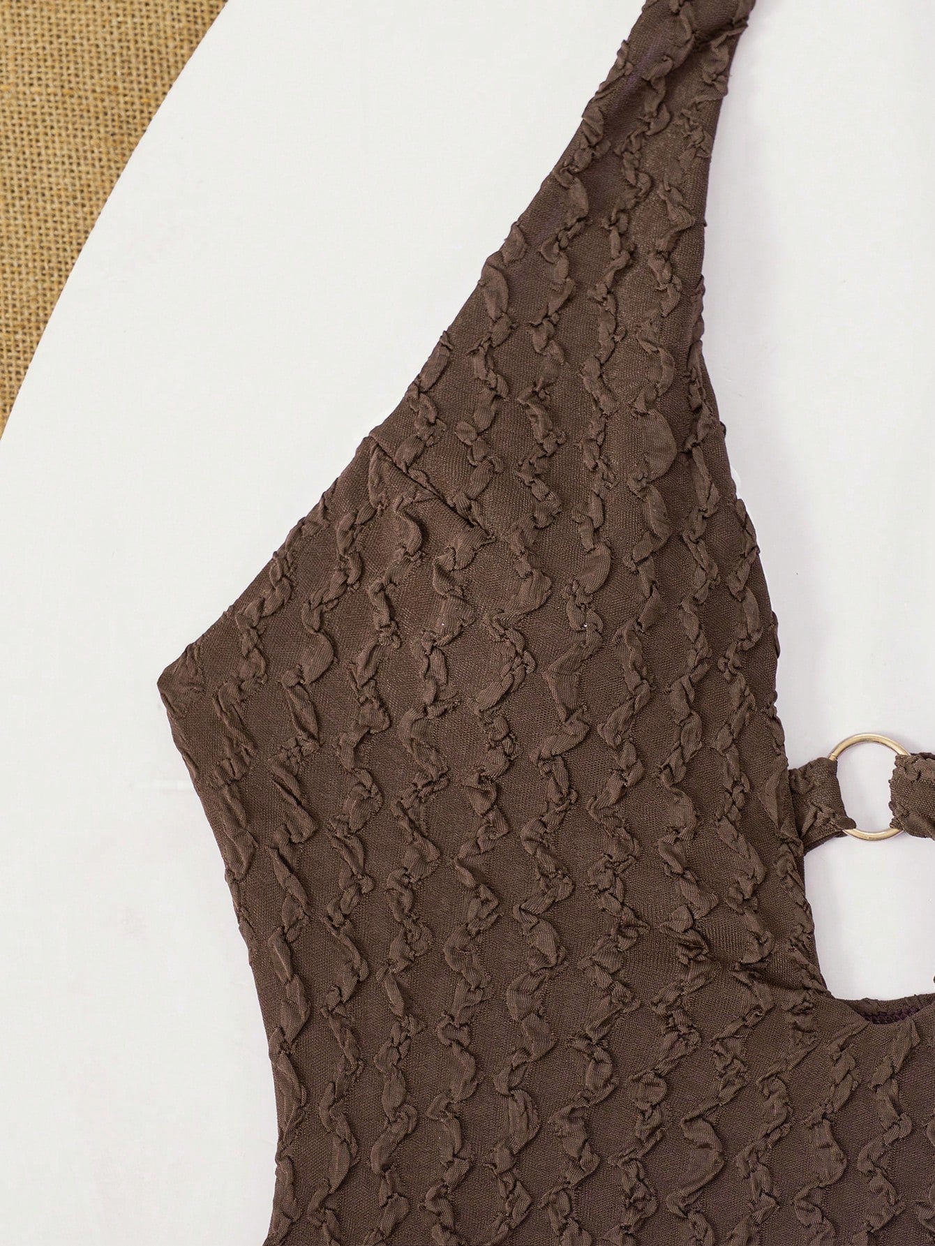 Swim SXY 2026 Hot-Selling European And American Style Brown Jacquard Halter Neck Metal Round Ornament One-Piece Beach Swimsuit