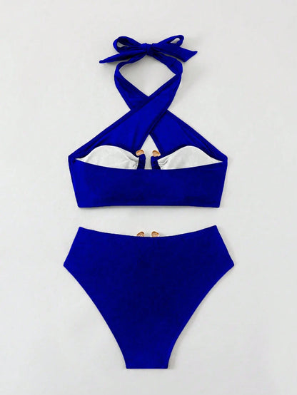 Swim SXY Summer Beach Resort Metal Detail Halter Bikini Set