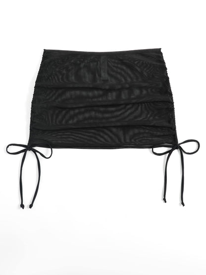 Swim SXY Summer Beach Solid Ruched Mesh Cover Up Skirt Without Bikini