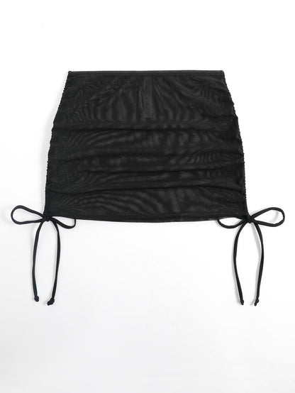 Swim SXY Summer Beach Solid Ruched Mesh Cover Up Skirt Without Bikini