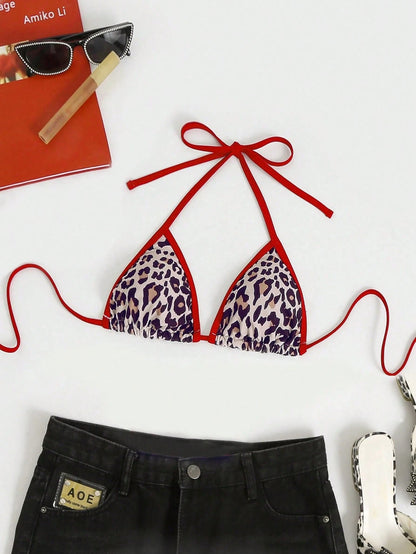 Swim SXY Women's Casual Vacation Leopard Print Bikini Top