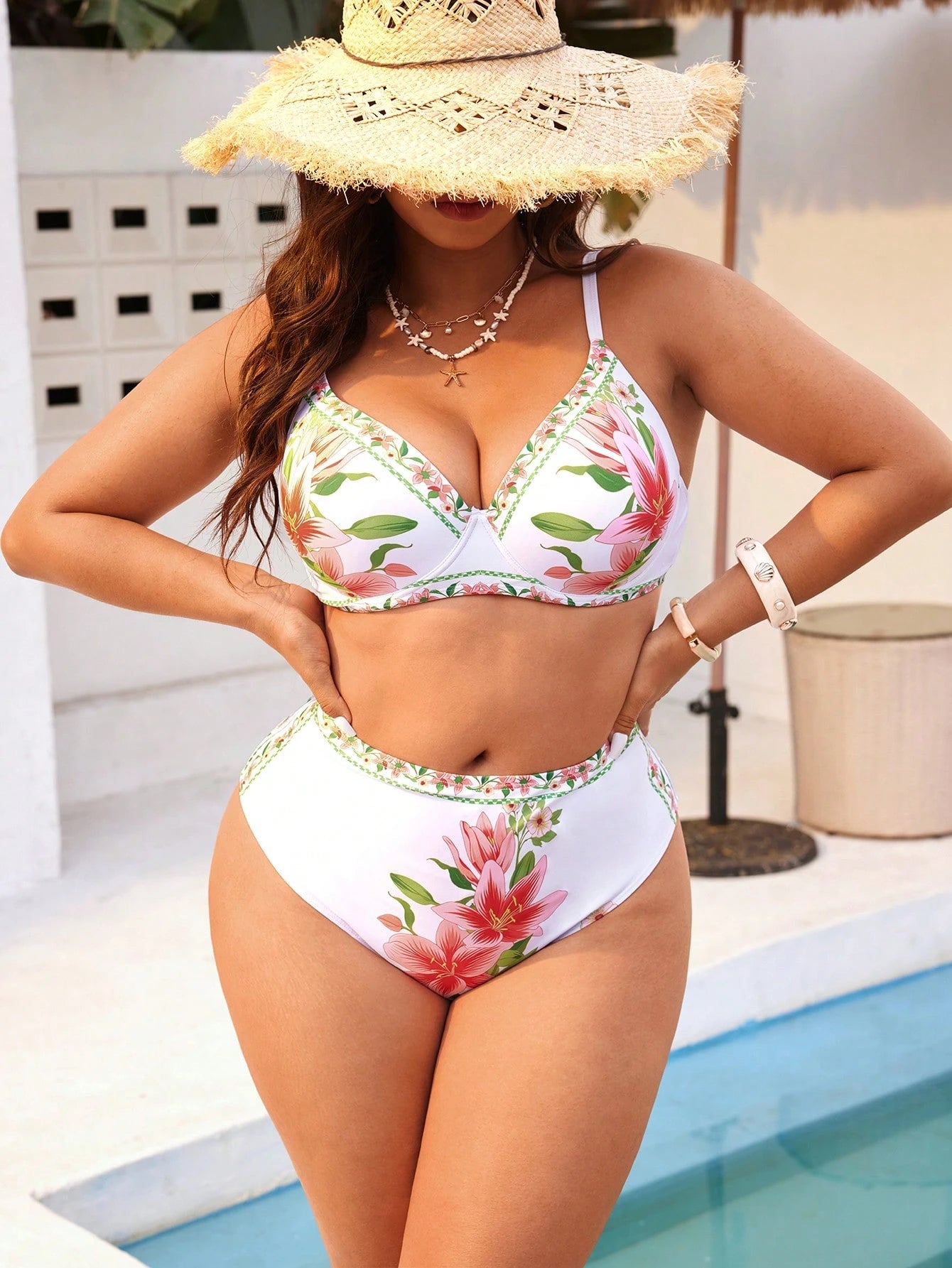 Swim Vcay 2026 New Plus Size Women 2pcs/Set Random Printed Padded Casual Swimwear Set, Summer