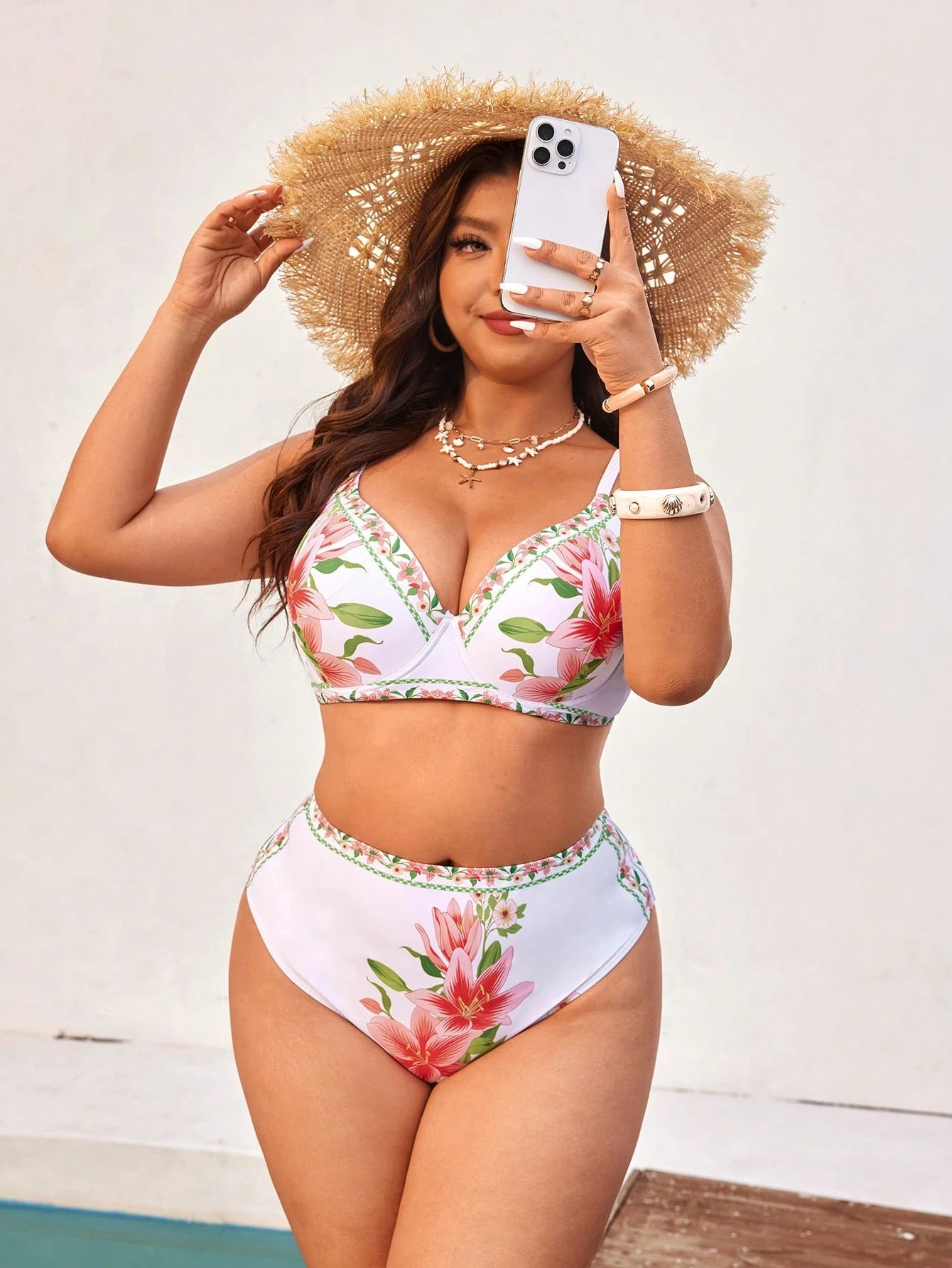 Swim Vcay 2026 New Plus Size Women 2pcs/Set Random Printed Padded Casual Swimwear Set, Summer