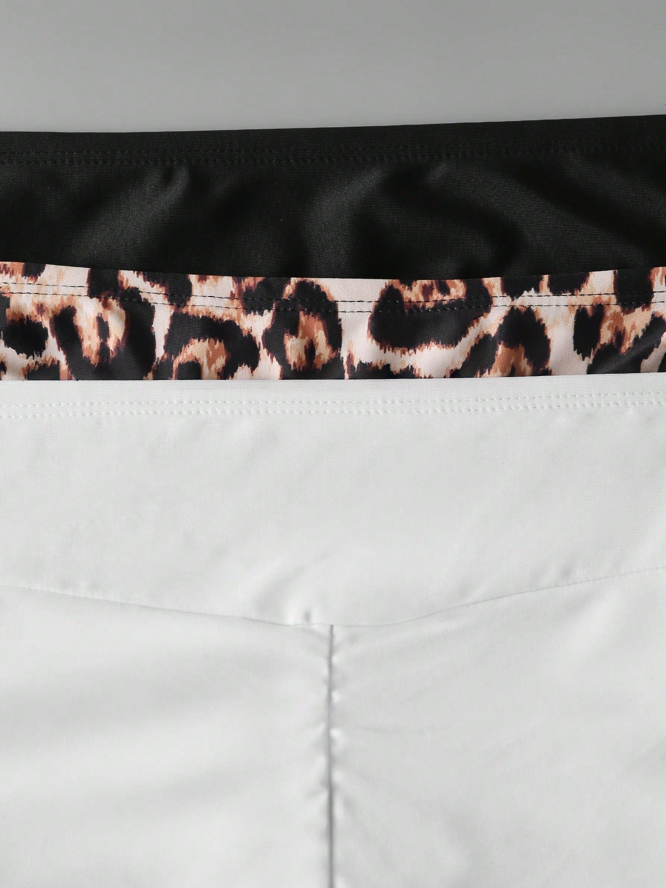 Swim Vcay 3pcs Plus Size Women Black & White Leopard Print High Waist Bottoms, Simple Vacation Swimwear For Summer