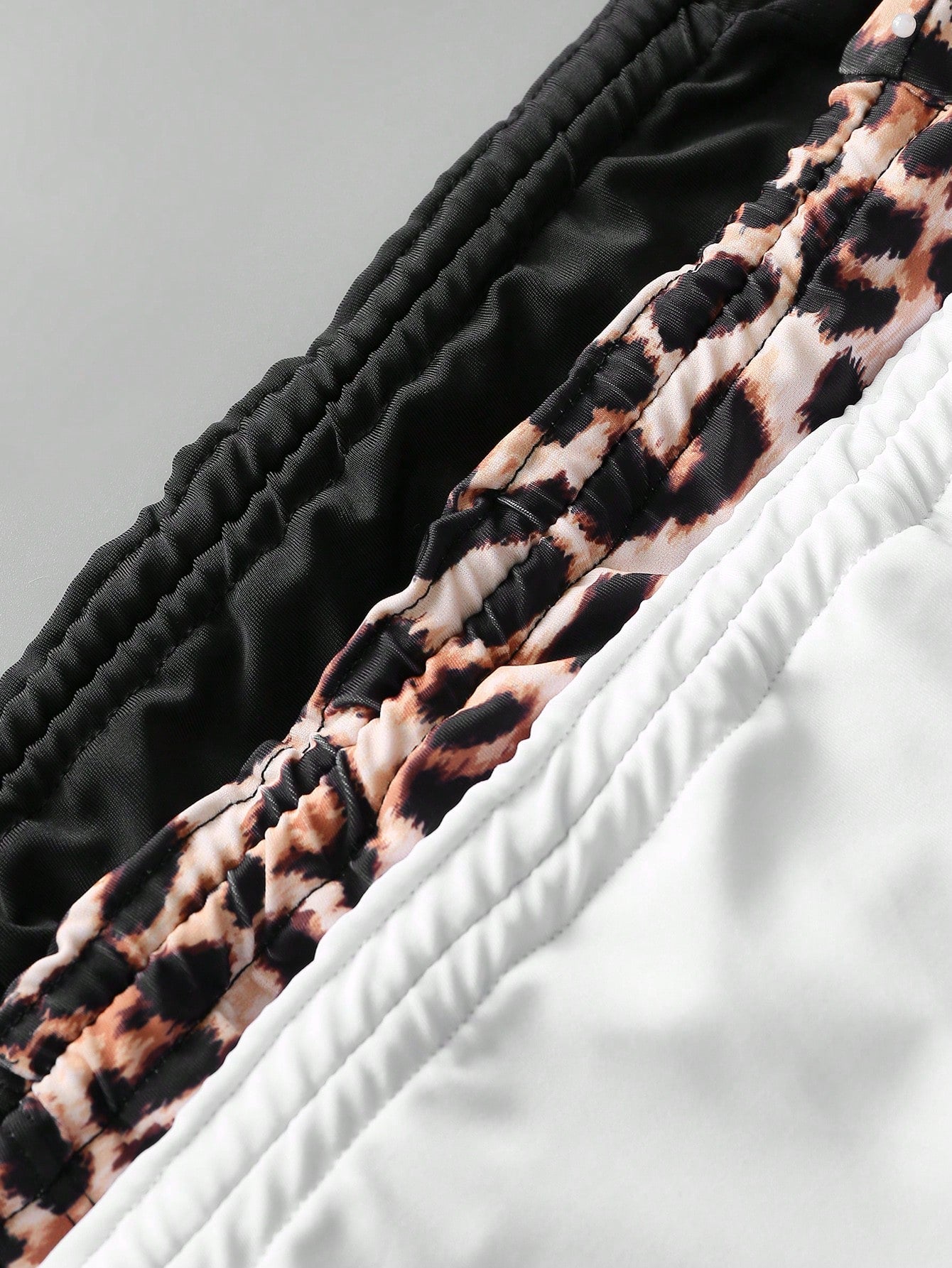 Swim Vcay 3pcs Plus Size Women Black & White Leopard Print High Waist Bottoms, Simple Vacation Swimwear For Summer