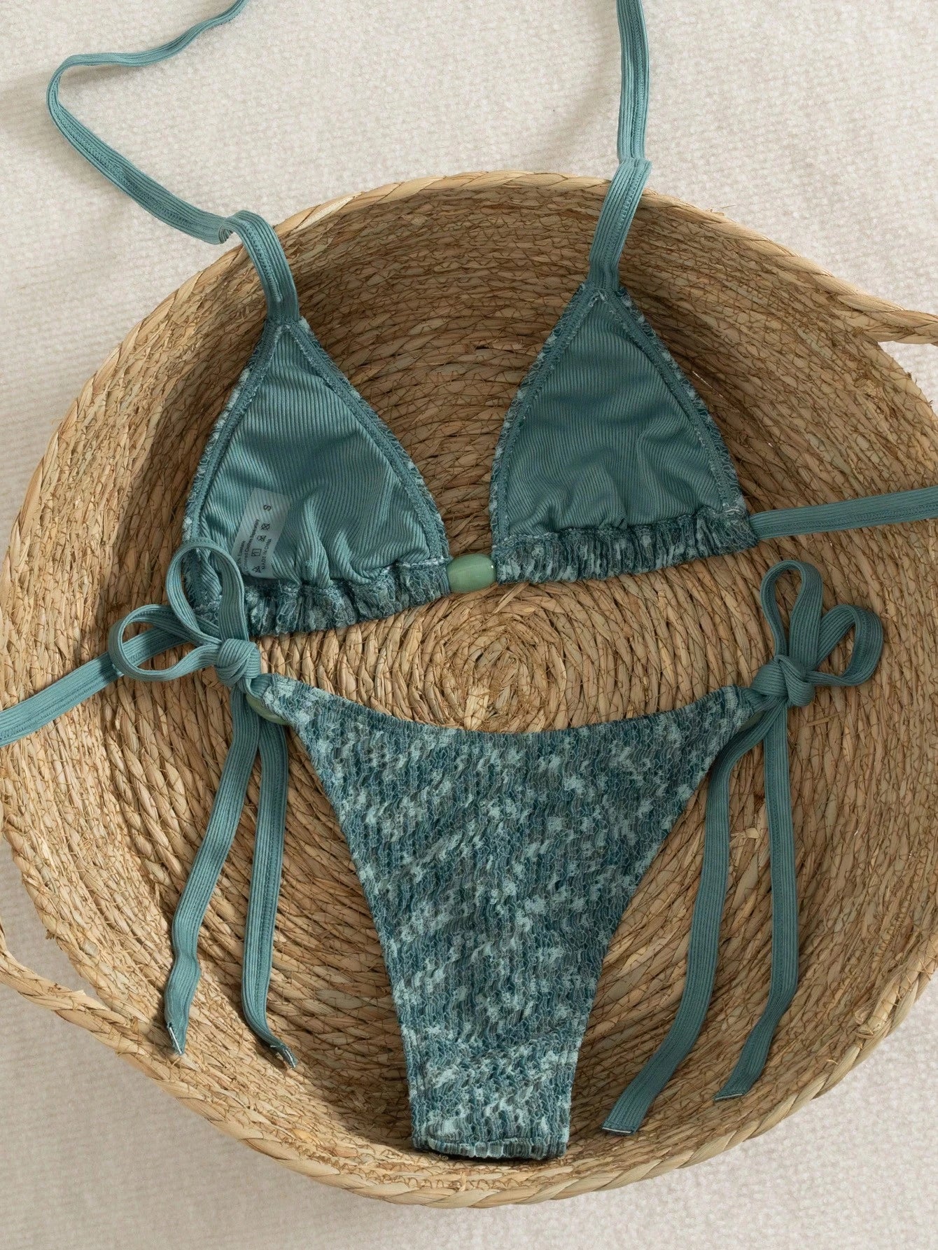 Swim Vcay Plus Size 2026 New Spring/Summer Green Special Fabric Spaghetti Strap Sexy Women Bikini Set, Suitable For Summer Beach And Vacation