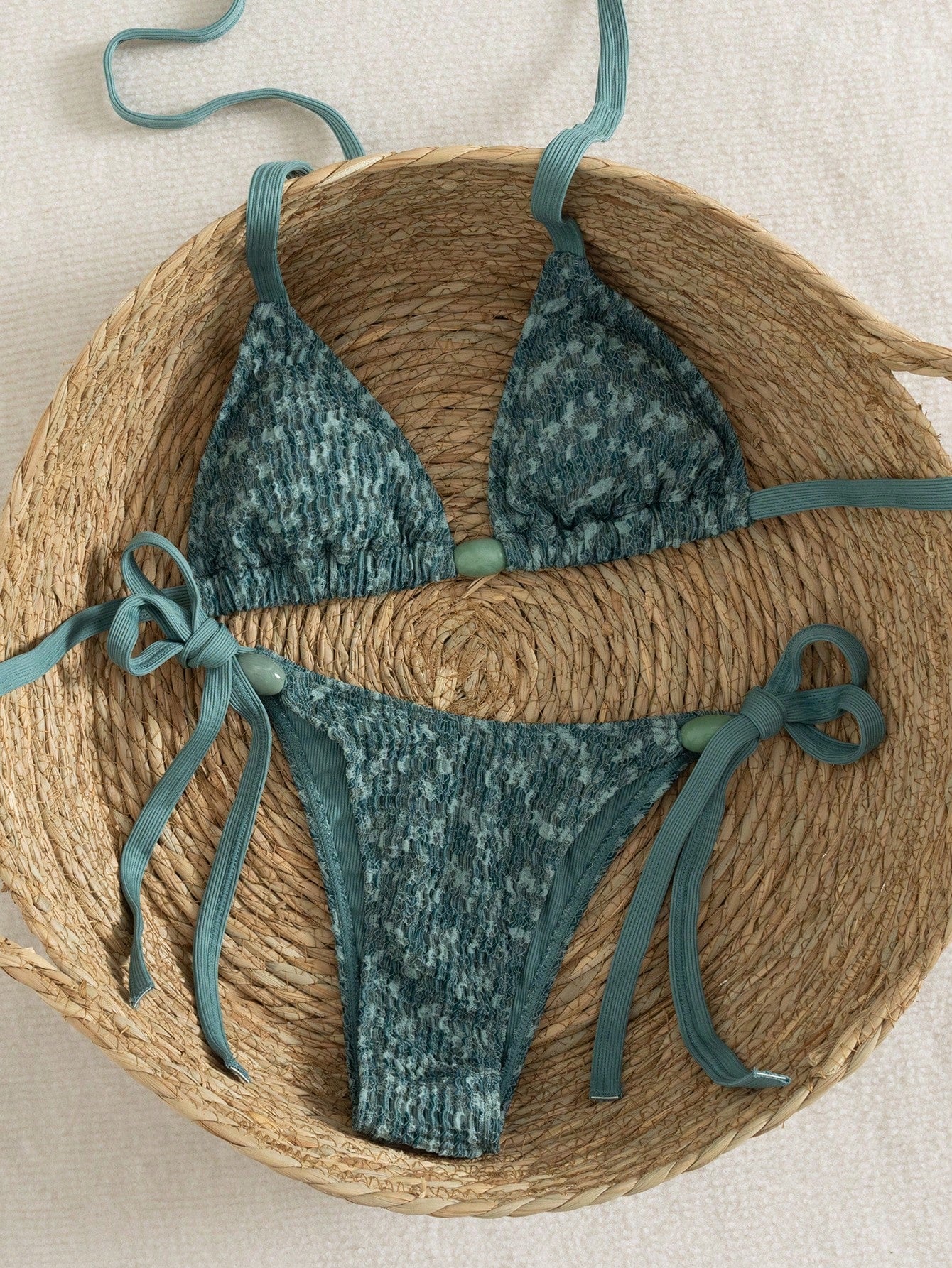 Swim Vcay Plus Size 2026 New Spring/Summer Green Special Fabric Spaghetti Strap Sexy Women Bikini Set, Suitable For Summer Beach And Vacation