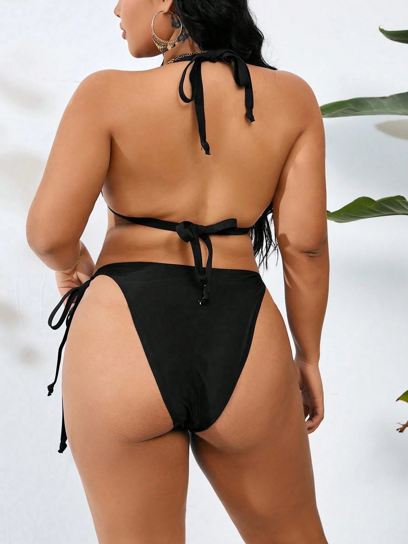 Swim Vcay Plus Size 2pcs/Set Solid Color Simple Daily Bikini Set,Summer Beach