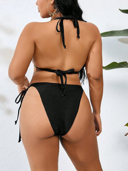 Swim Vcay Plus Size 2pcs/Set Solid Color Simple Daily Bikini Set,Summer Beach