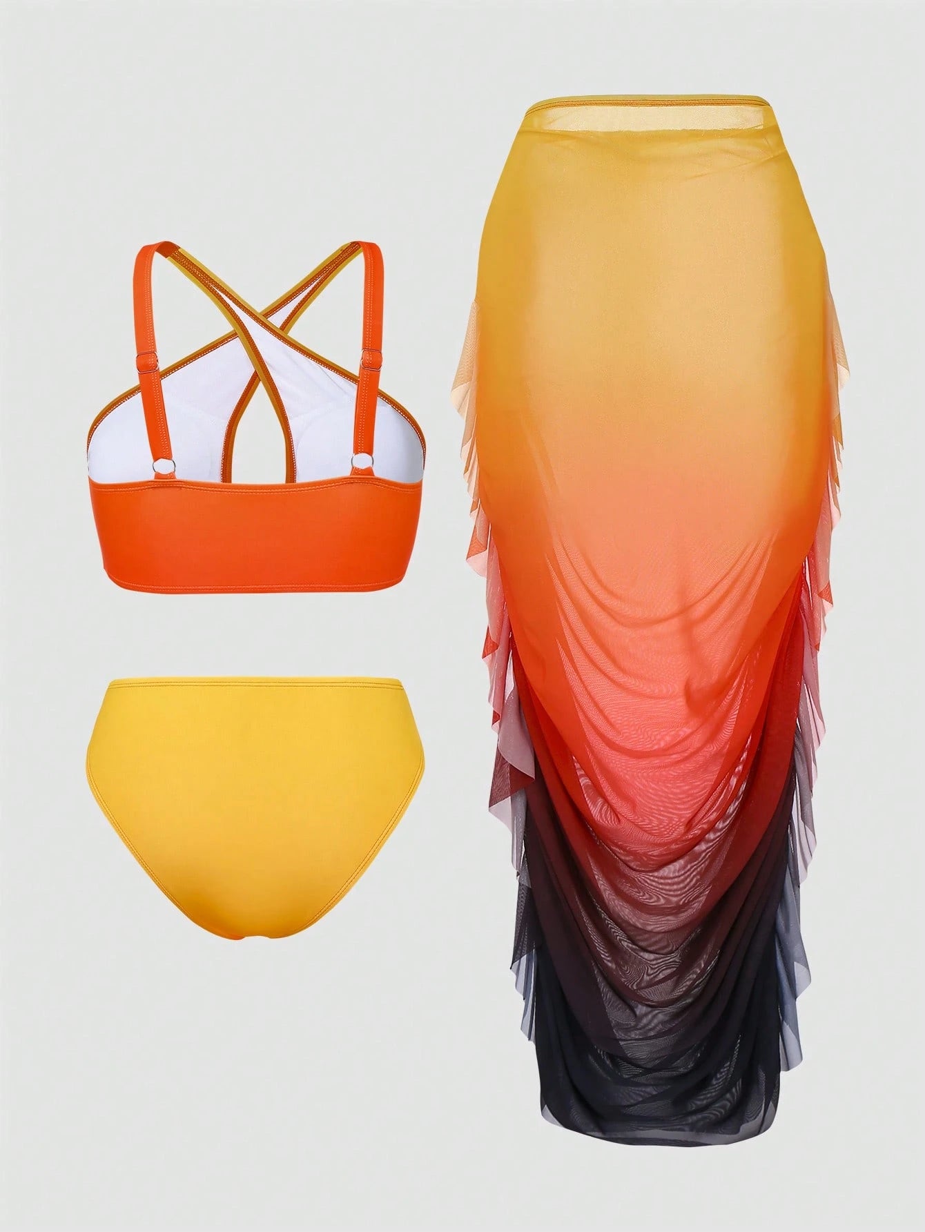 Swim Vcay Plus Size Ombre Hollow Neck Two Pieces Bikini And High Waist Skirt Set For Summer Beach Vacation