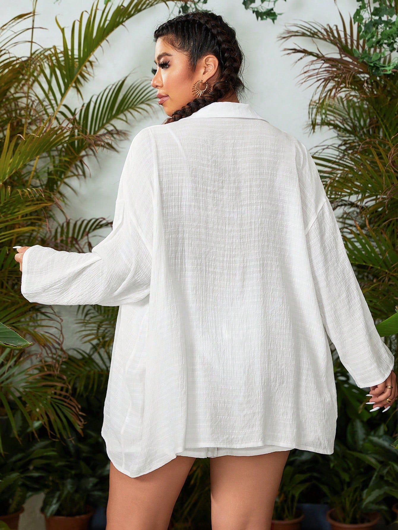 Swim Vcay Plus Size Solid Color Long Sleeve Overshirt, Minimalist Fashion Suitable For Summer