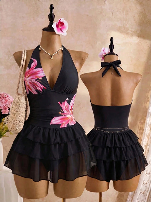 Swim Vcay Plus Size Women 2-Piece Random Print Casual Swimsuit Set