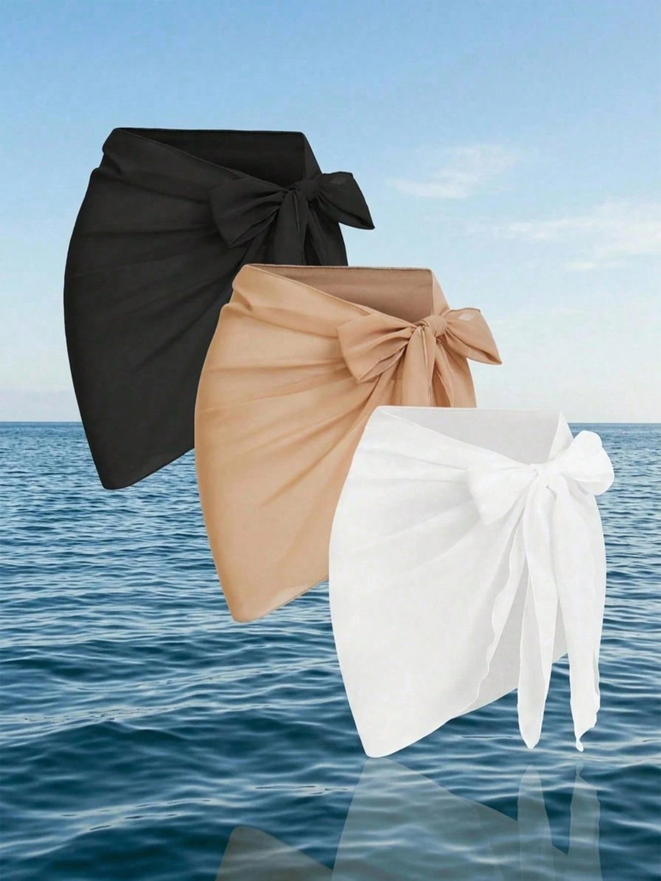 Swim Vcay Plus Size Women Chiffon Casual Vacation Beach Vacation Cover-Up Skirt Set White Teal Summer