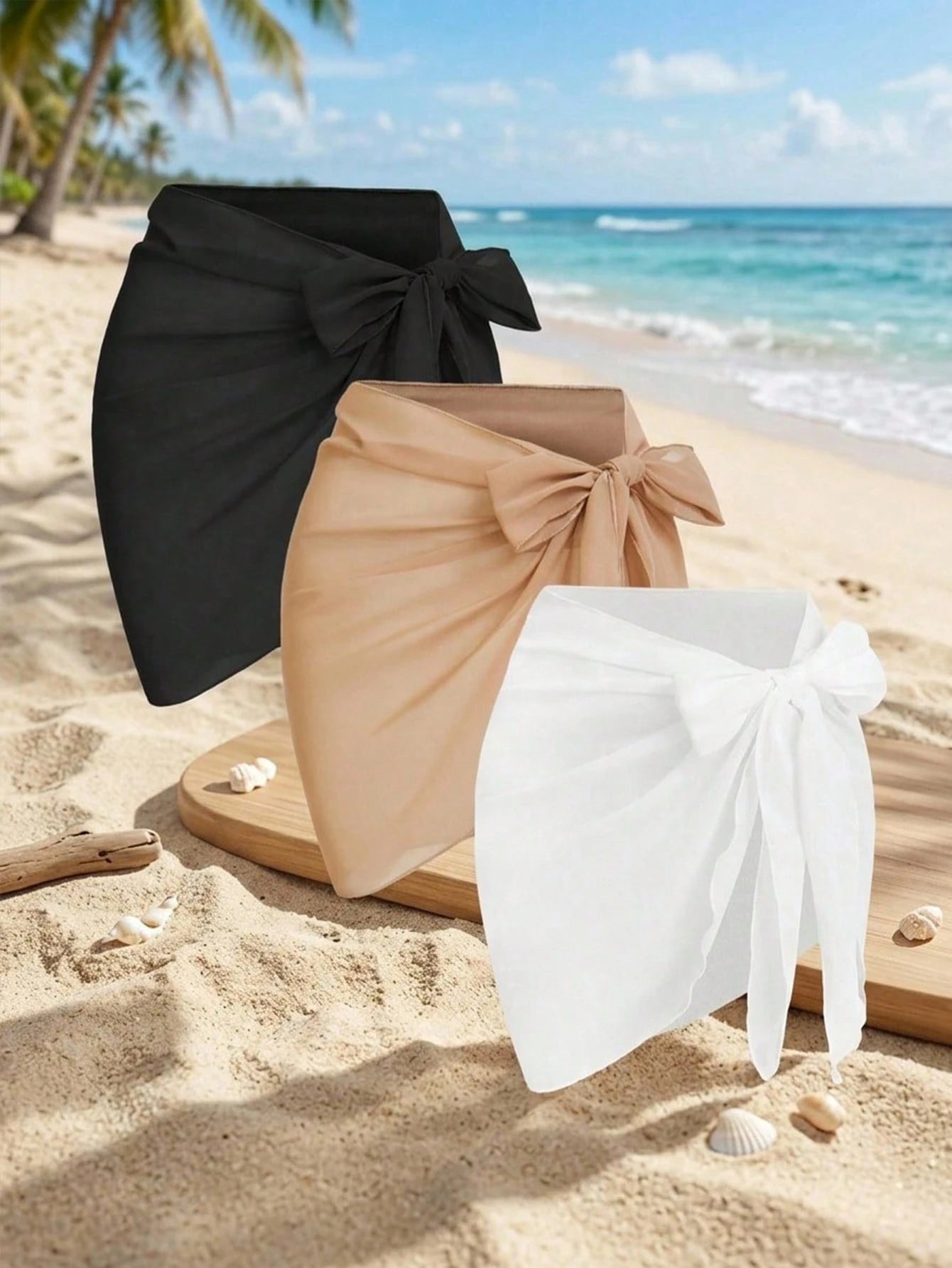 Swim Vcay Plus Size Women Chiffon Casual Vacation Beach Vacation Cover-Up Skirt Set White Teal Summer