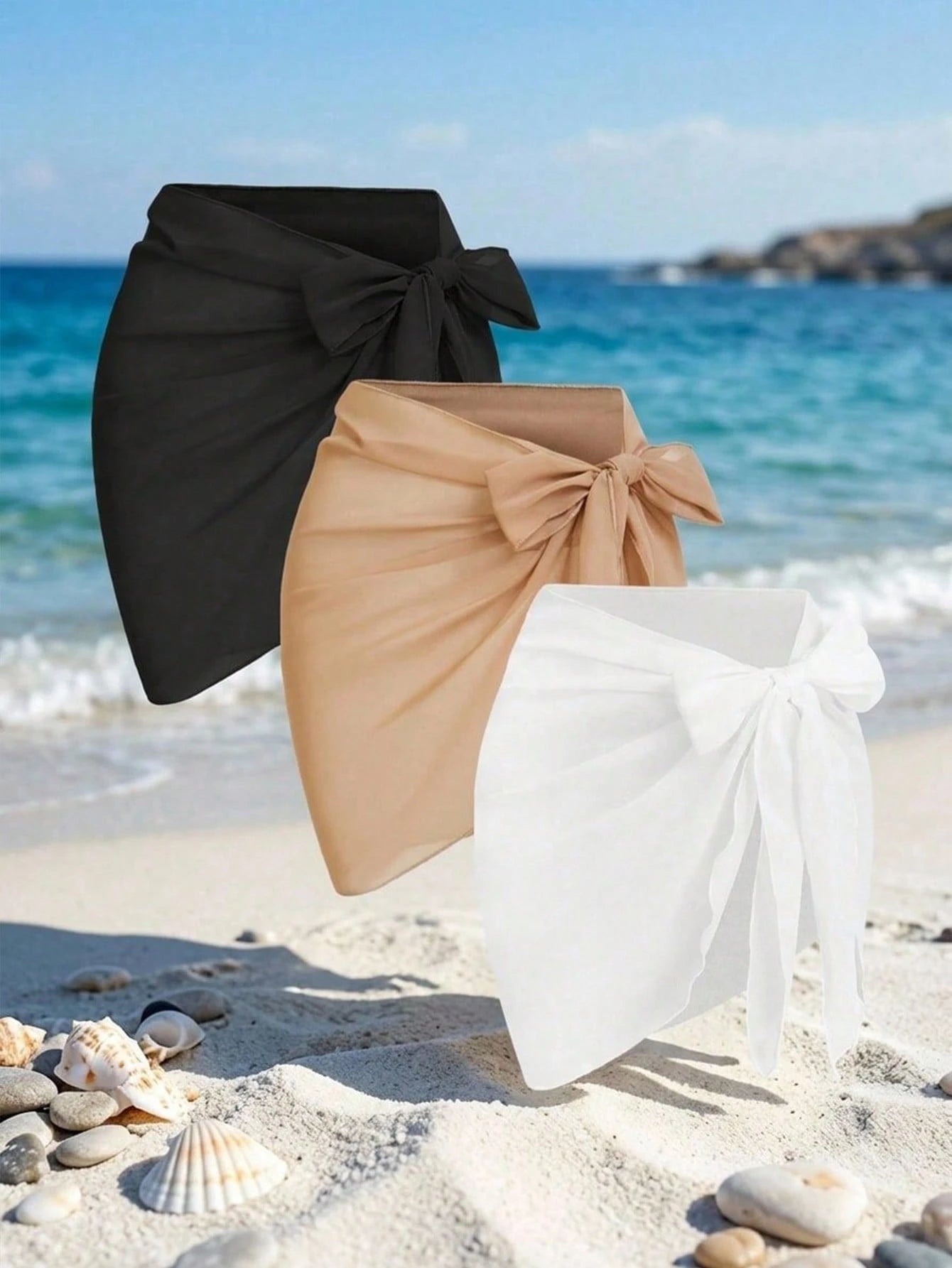 Swim Vcay Plus Size Women Chiffon Casual Vacation Beach Vacation Cover-Up Skirt Set White Teal Summer