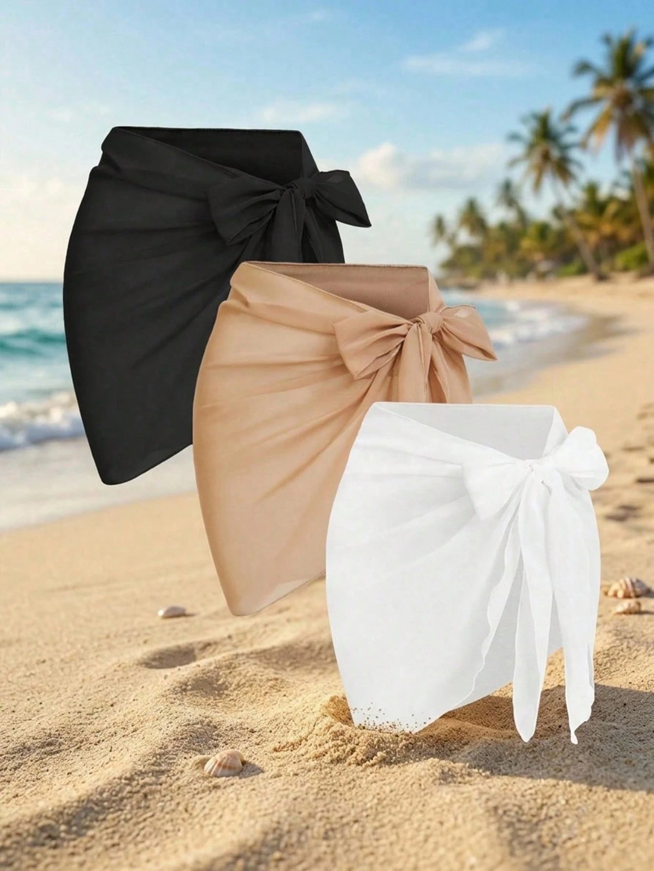 Swim Vcay Plus Size Women Chiffon Casual Vacation Beach Vacation Cover-Up Skirt Set White Teal Summer