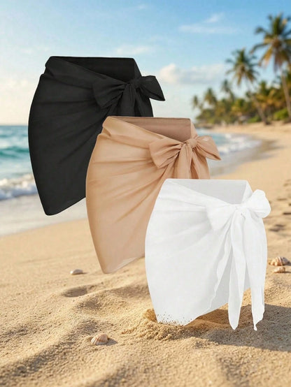 Swim Vcay Plus Size Women Chiffon Casual Vacation Beach Vacation Cover-Up Skirt Set White Teal Summer