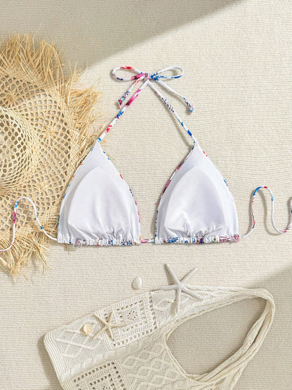 Swim Vcay Plus Size Women Plant Printed Sexy Halter Necktop, Summer Beach