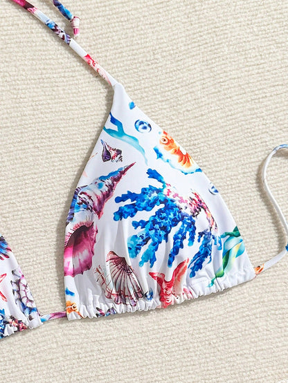 Swim Vcay Plus Size Women Plant Printed Sexy Halter Necktop, Summer Beach
