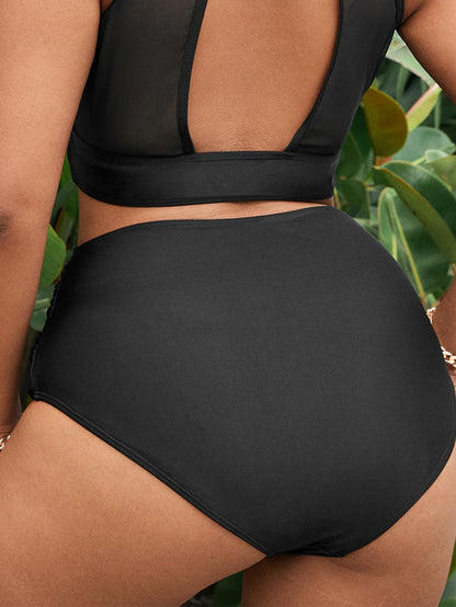 Swim Vcay Plus Size Women Solid Color Ruched Bikini Bottom, Suitable For Summer Vacation Beach Vacation White