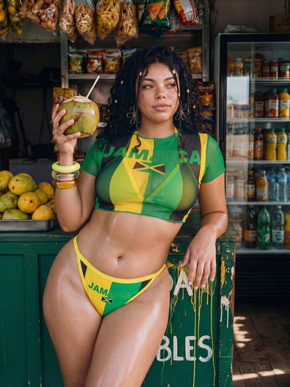 Swim Vcay Plus Size Women Summer Beach Patchwork Halter Tie Sexy Bikini And Triangle Briefs Swimwear Set With Short Sleeve Top