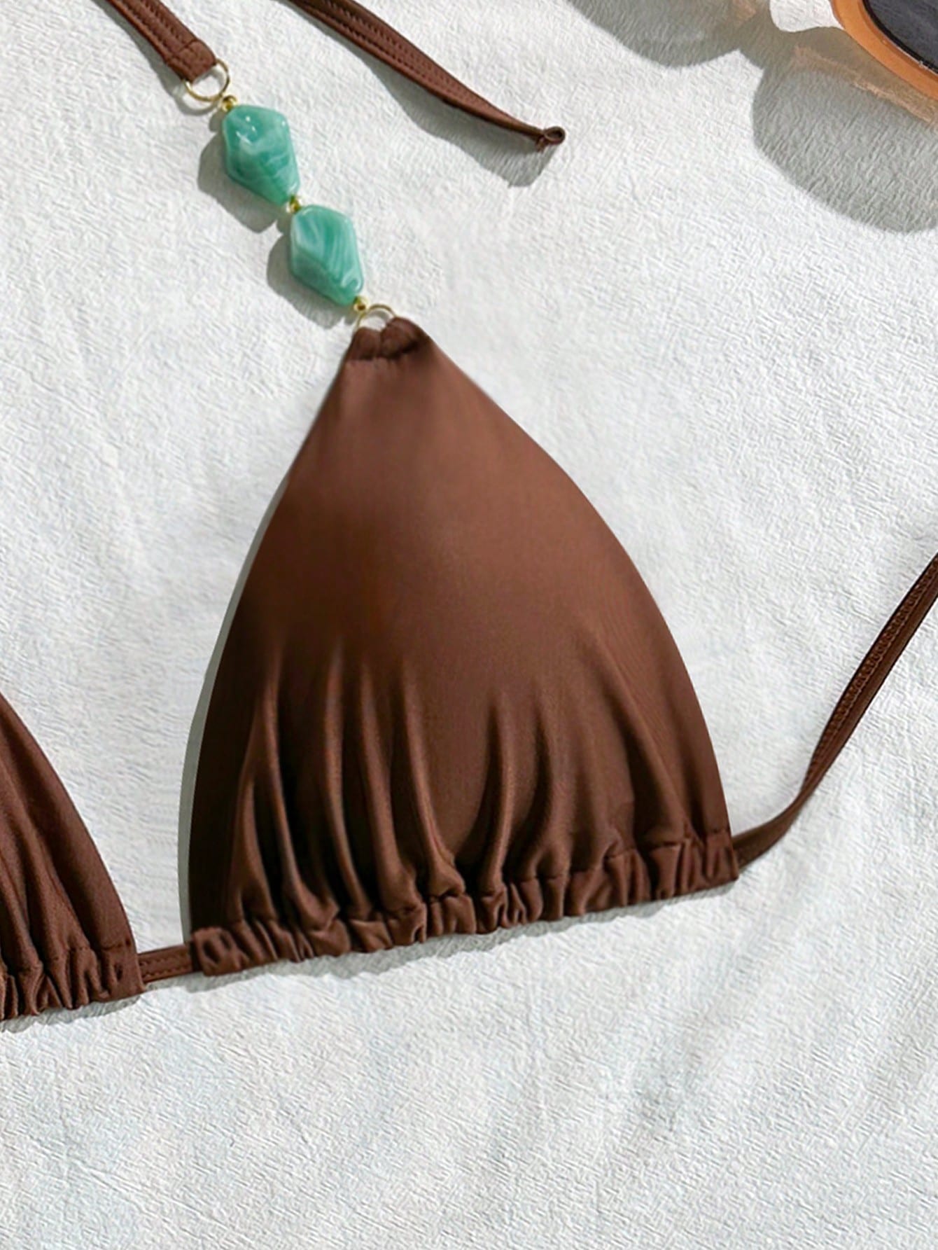 Swim Vcay Plus Size Women Vintage Brown Gemstone Halter Bikini Top, Suitable For Beach Holiday