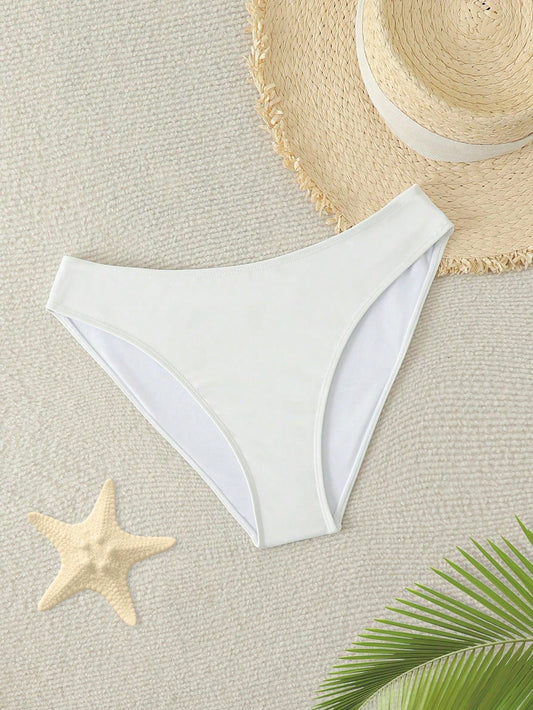 Swim Vcay Women's Solid White Casual Bikini Bottom Swimwear